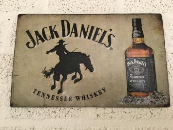 Metallplatte mit aufgemalten Jack Daniel's Artikeln